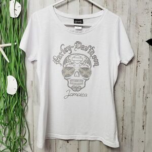 Harley Davidson Skull Embellished Tee Shirt White Size Medium